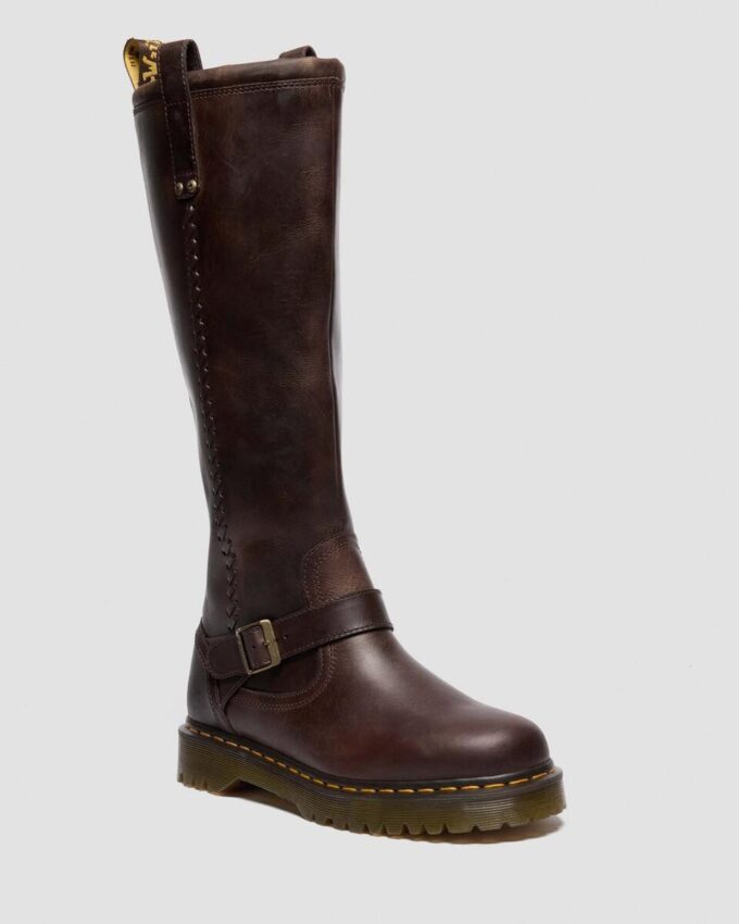 Anistone Knee High Crazy Horse Leather Biker Boots