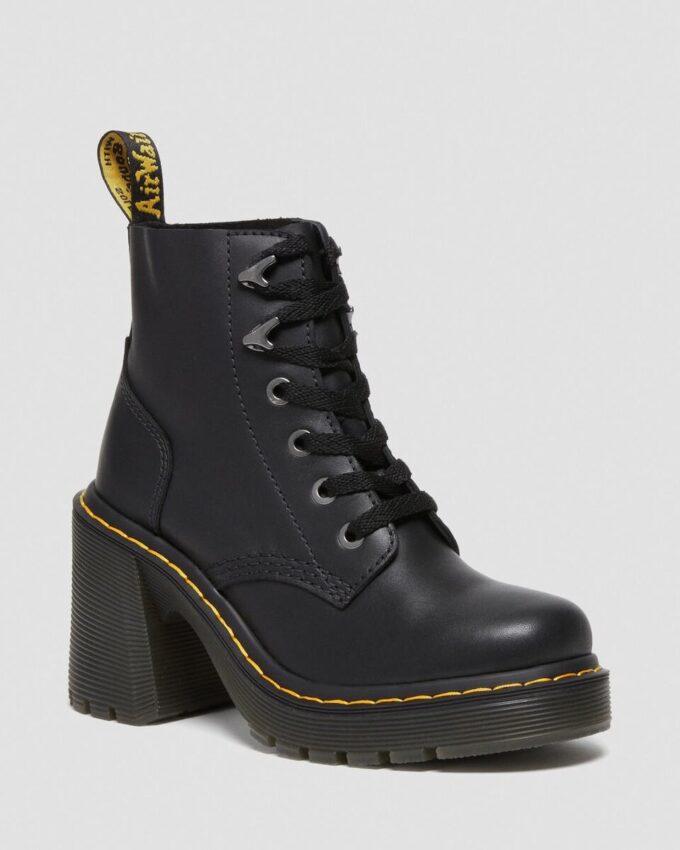 Jesy Sendal Leather Lace Up Flared Heel Boots Jesy Sendal Leather Lace Up Flared Heel Boots